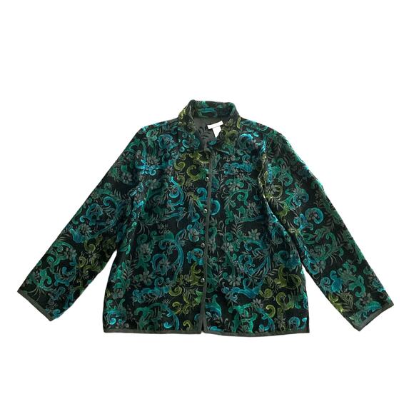 1990s VTG Reversible Drapers & Damon's Black Blue Green Tapestry Jacket Large - Picture 1 of 5